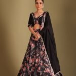Gulzar Black Floral Printed Silk Crepe Lehenga And Dupatta