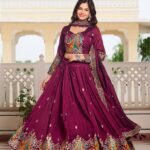 Maroon Sequins Embroidered Vichitra Silk Wedding Lehenga Choli