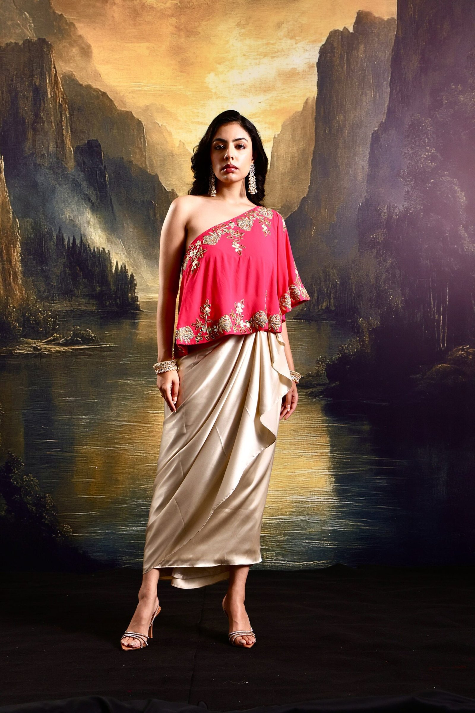 Gold and pink Gulaab skirt set