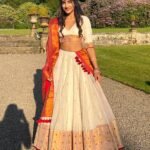 Red and White Zari Butta  Assam Hand Woven Bridesmaid Lehenga
