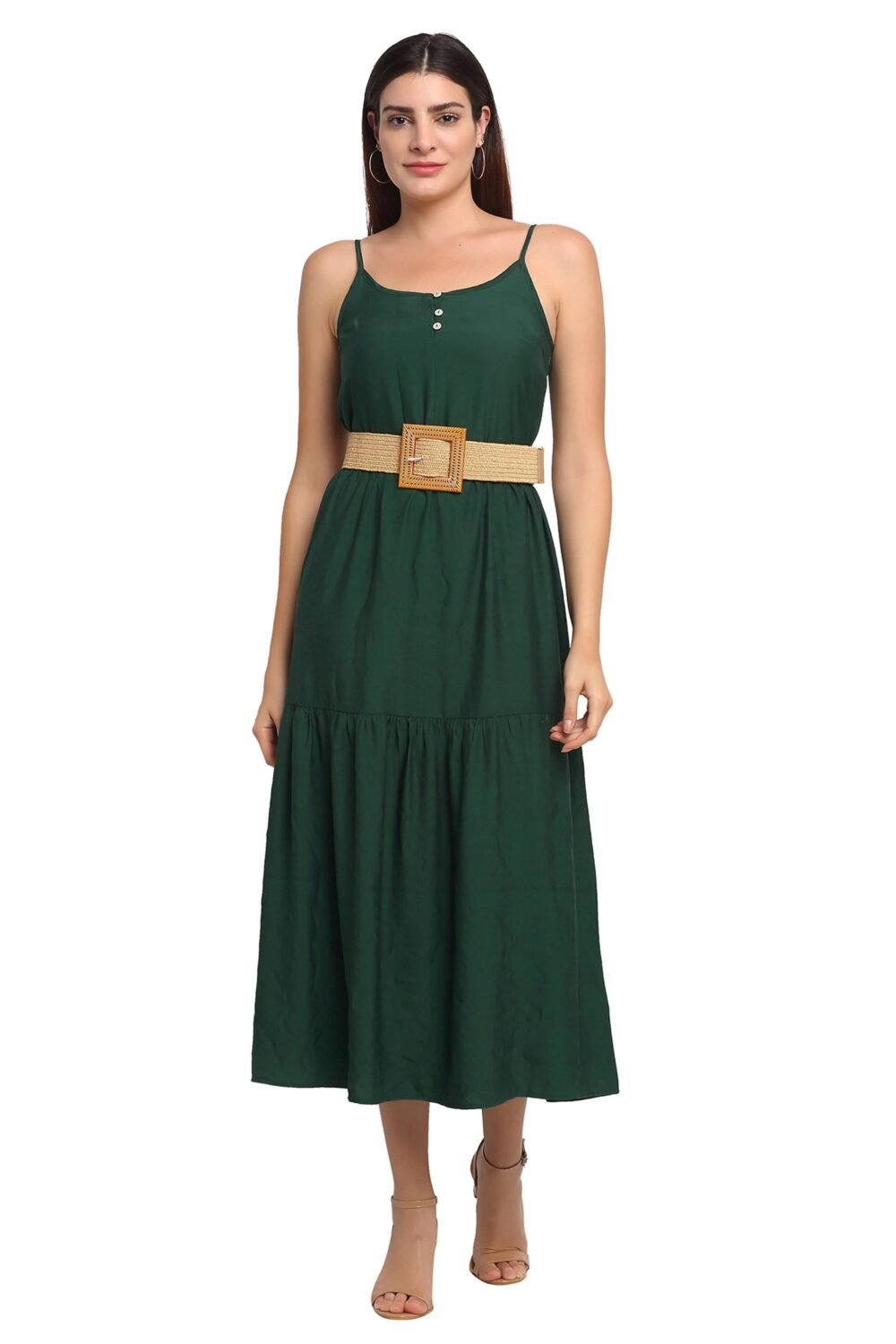 Dark Green Rayon Regular Fit Dress
