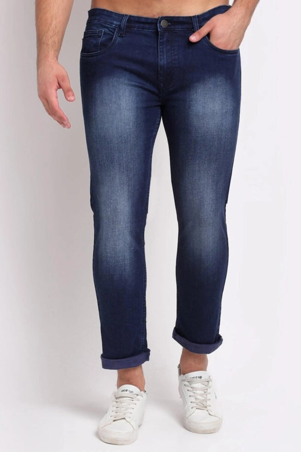 Men Blue Cotton Blend Solid Jeans