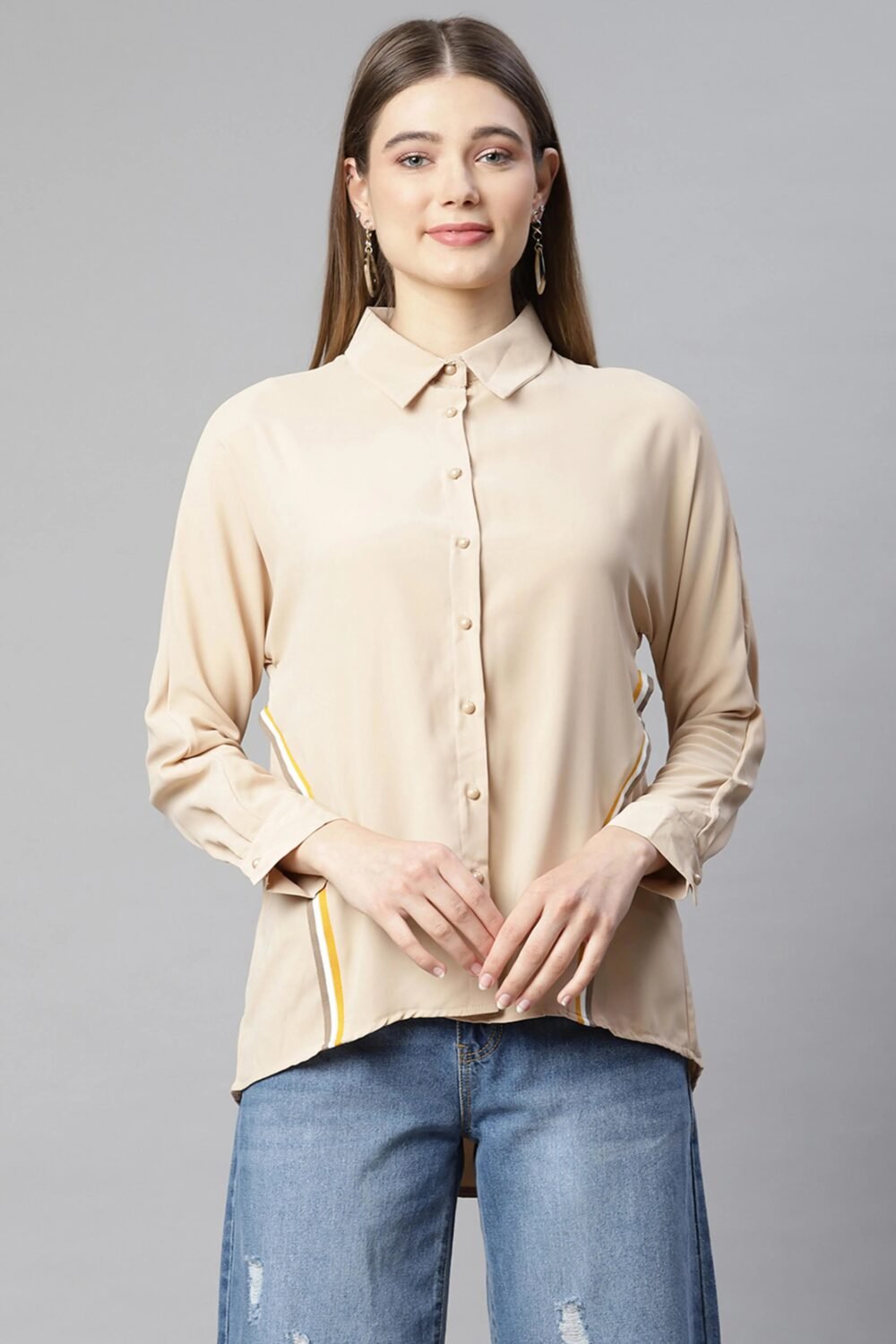 Beige Solid Relaxed Fit Shirt