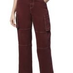 Wine Cargo Style Straight Leg Jeans