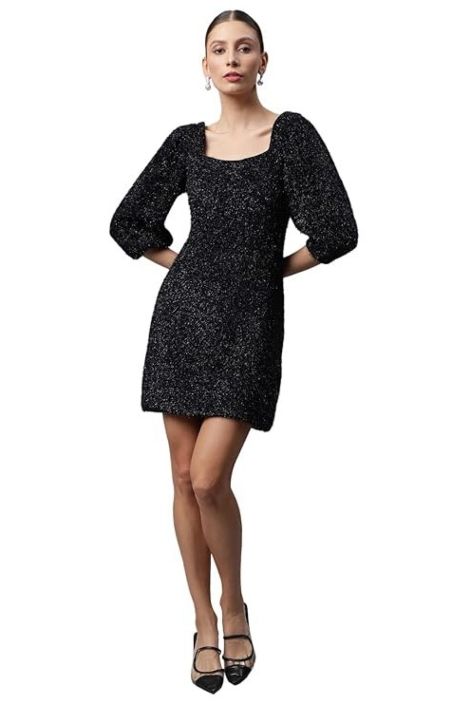 Navy Shimmery Sheath Party Dress