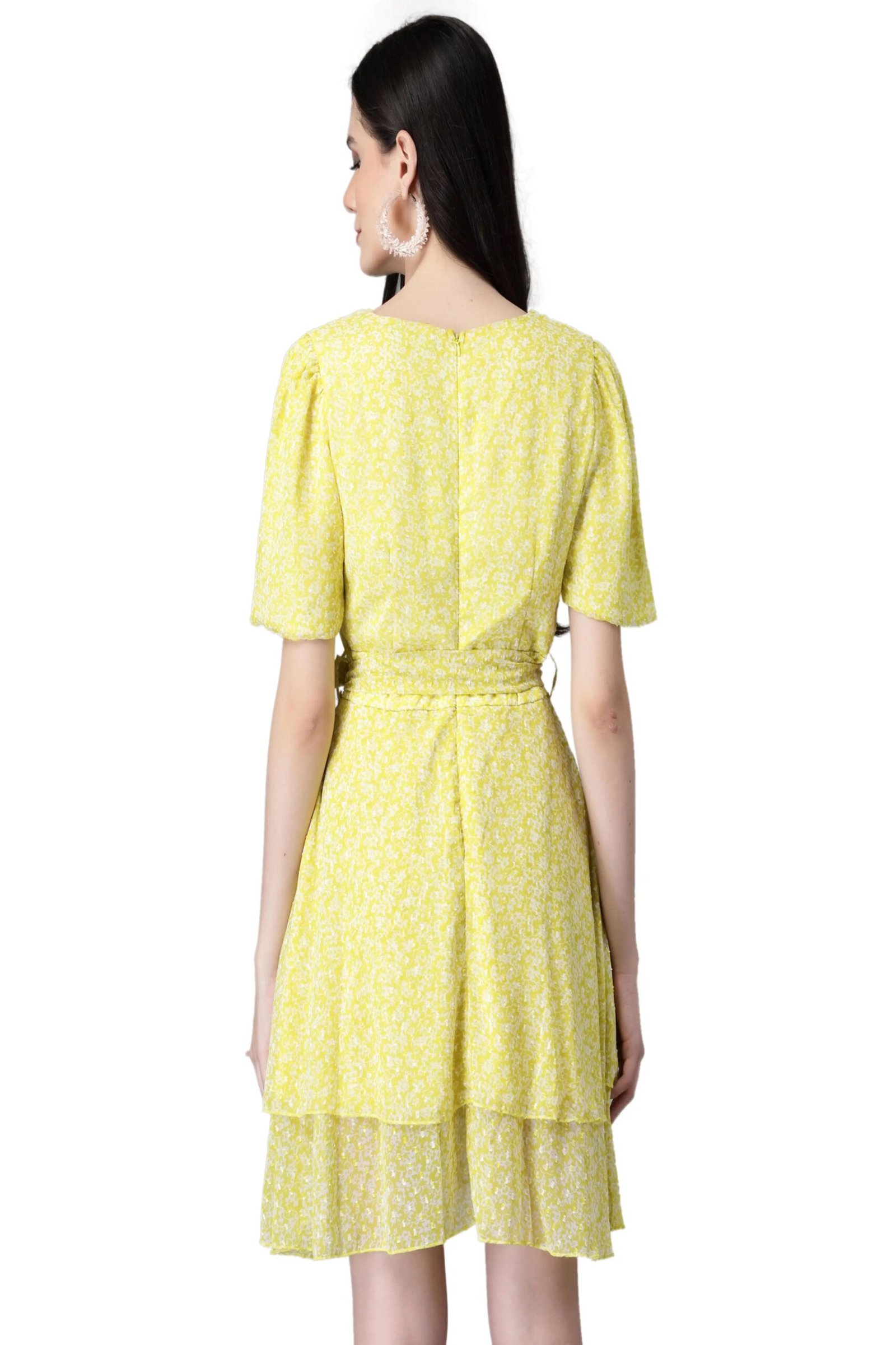 Lemon V Neck Printed Wrap Dress