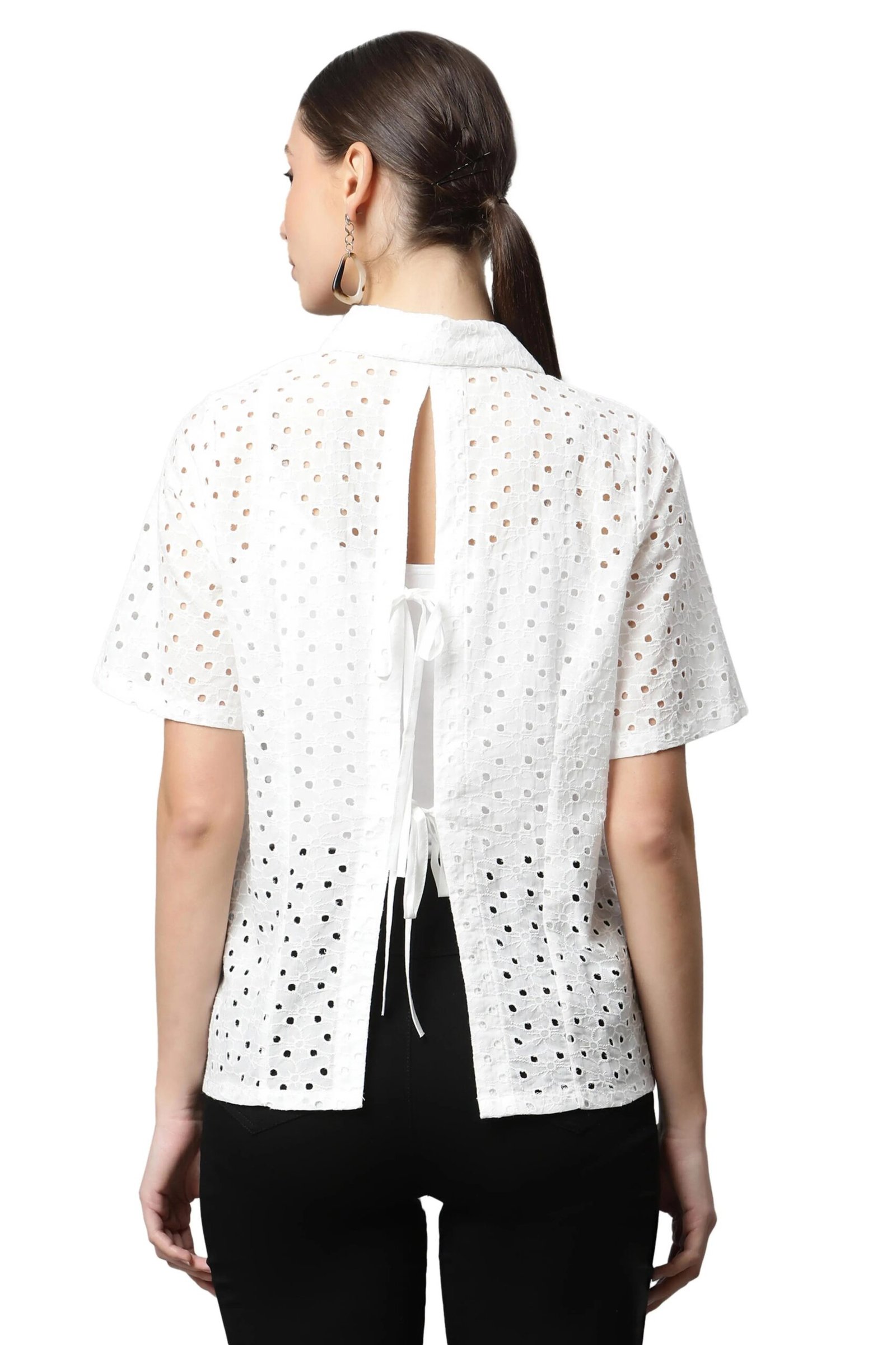 White Schiffli Embroidered Relaxed Shirt