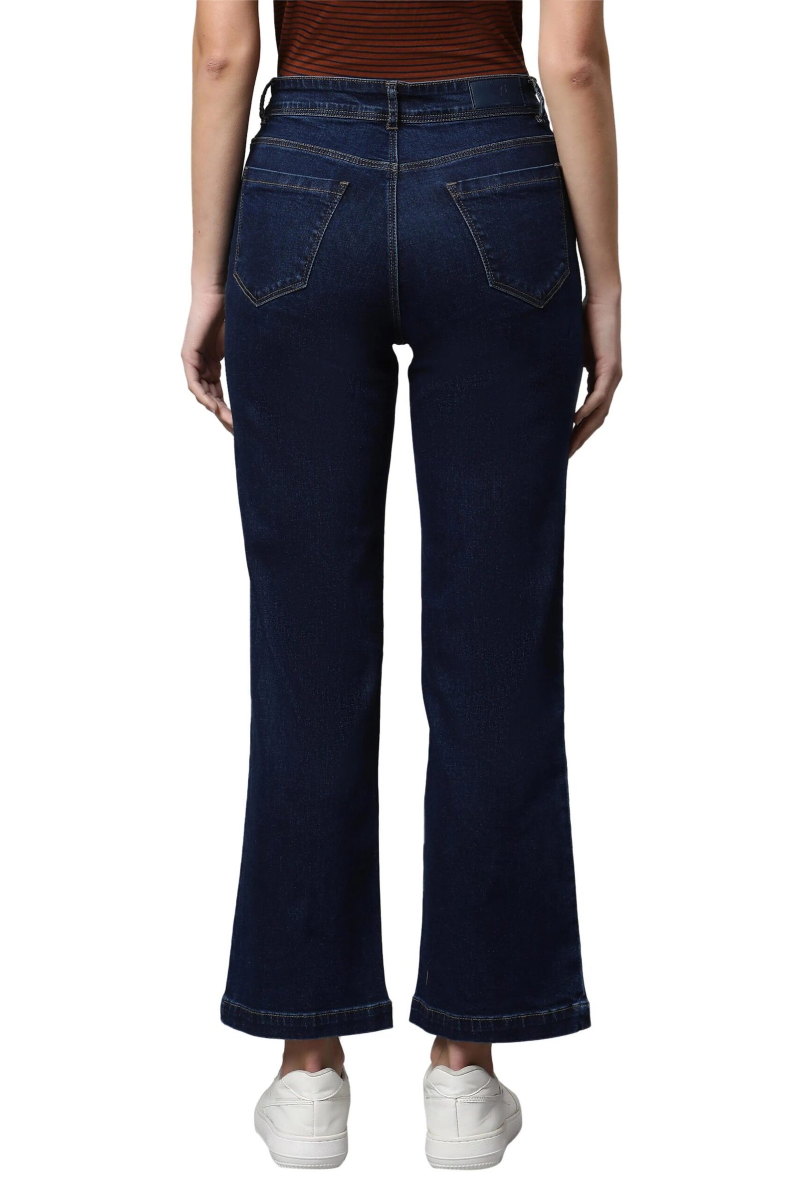 Dark Blue High Rise Striped Jeans