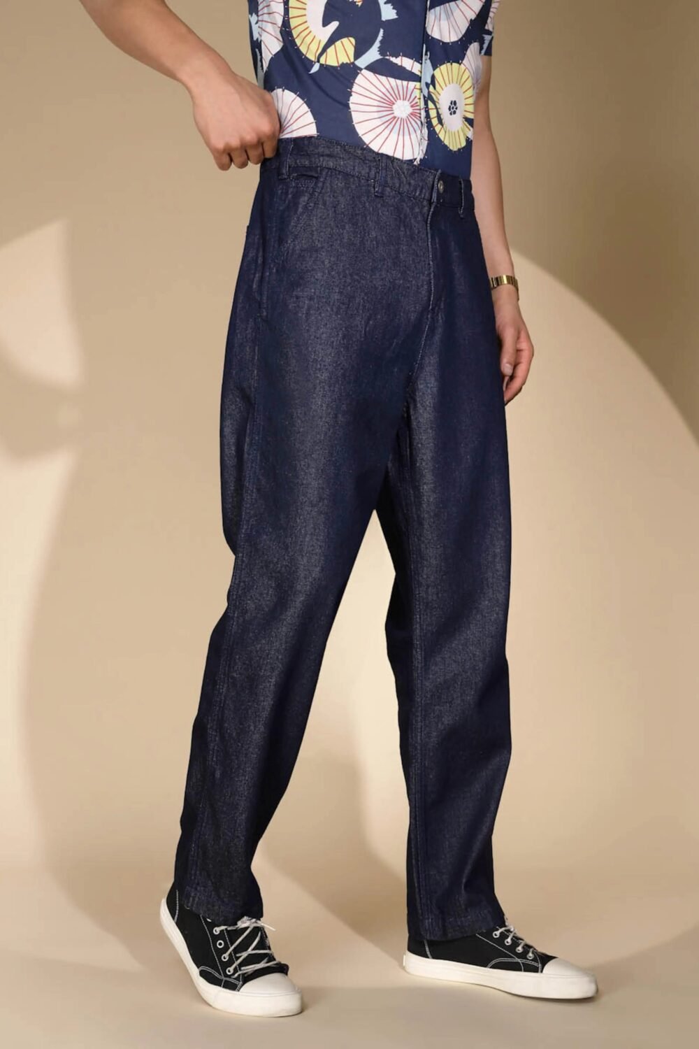 Raw Blue Cotton Blend Solid Jeans