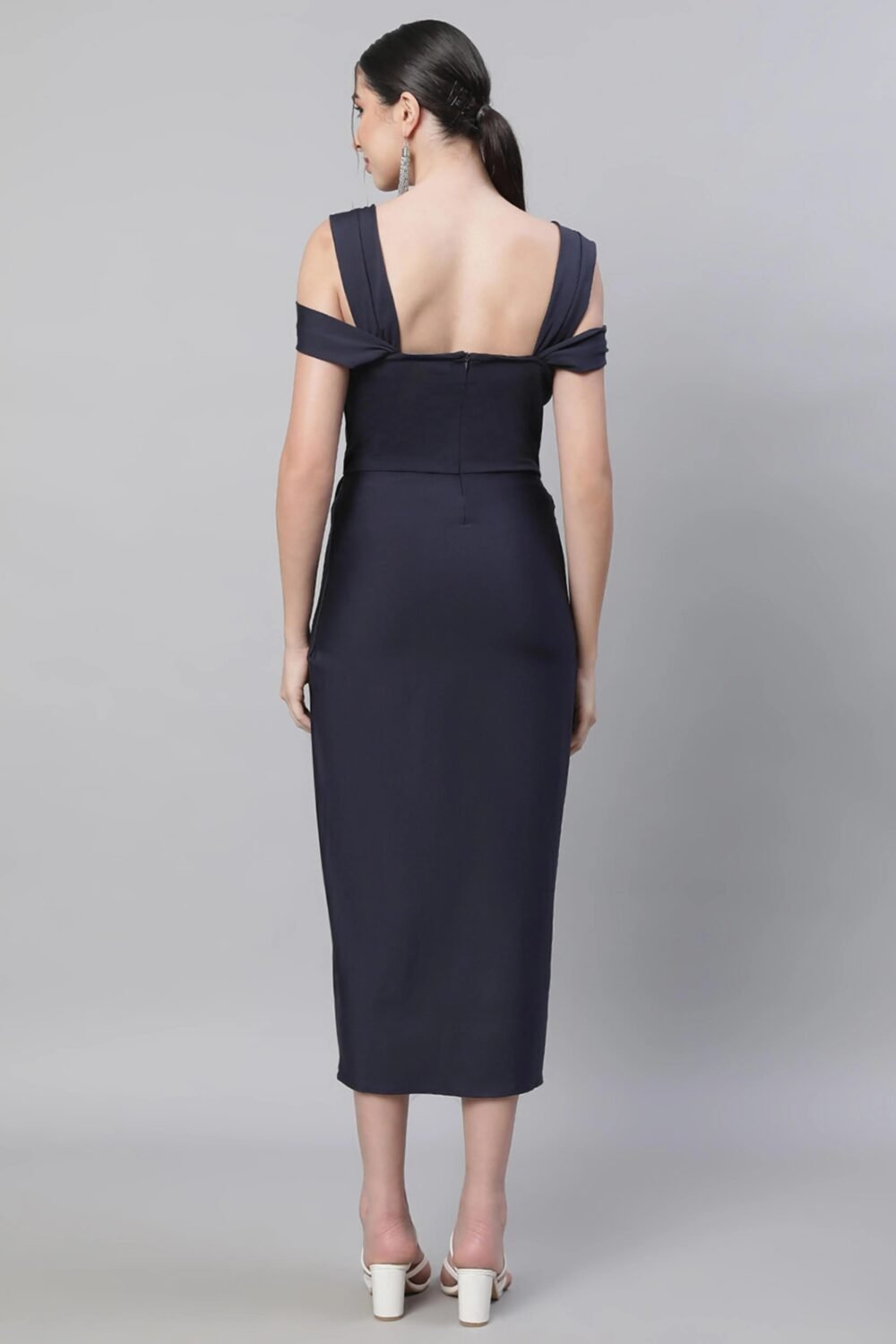 Blue Square Neck Asymmetric Hem Dress