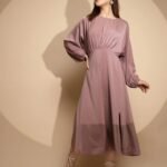Dusty Beige Solid Satin Long Dress