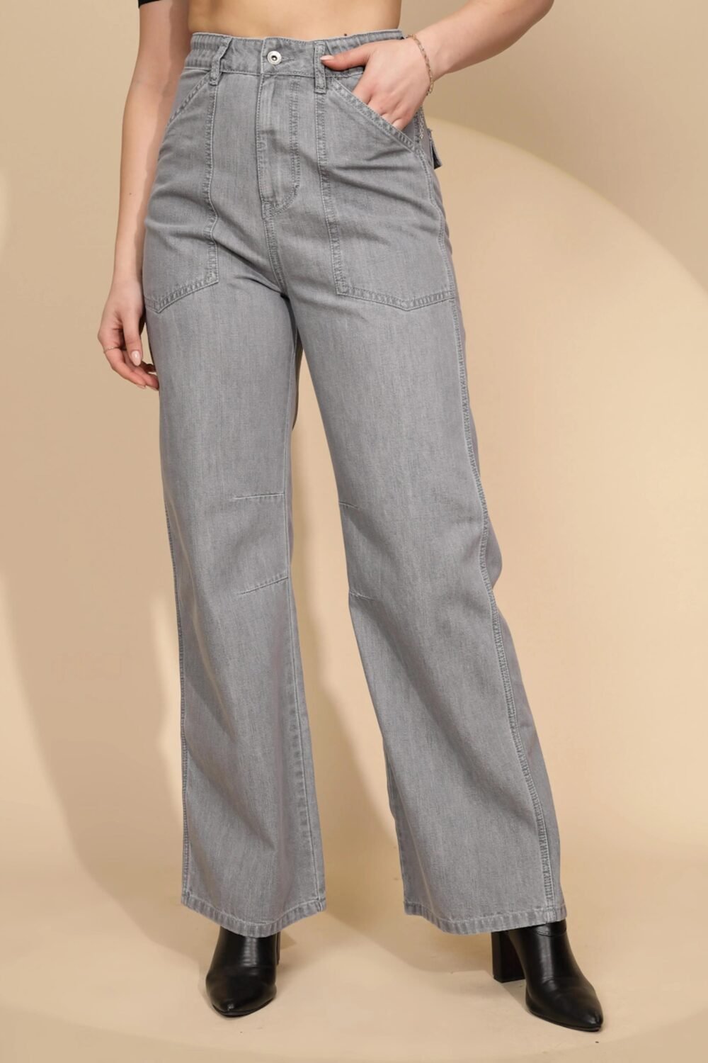 Grey Cotton Straight Loose Fit Jeans