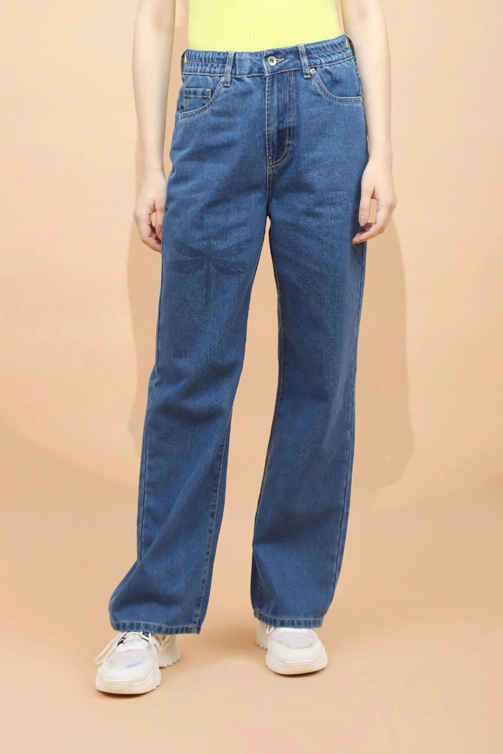 Blue Cotton Blend Relaxed Jeans