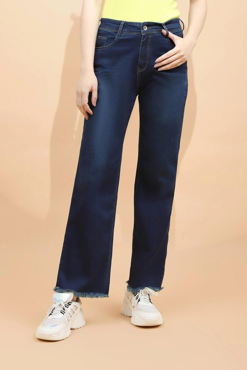 Blue Cotton Flared Jeans