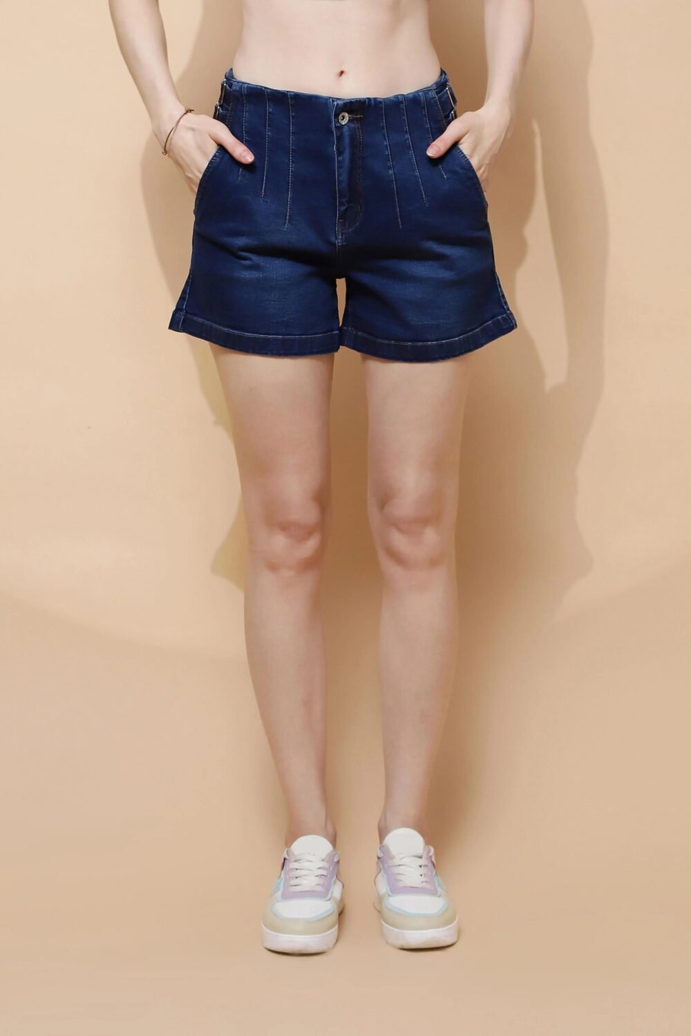 Dark Blue Cotton Blend Shorts
