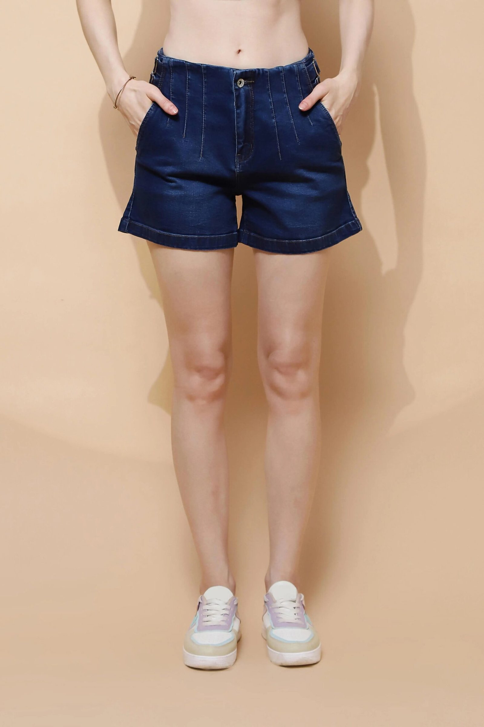 Dark Blue Cotton Blend Shorts