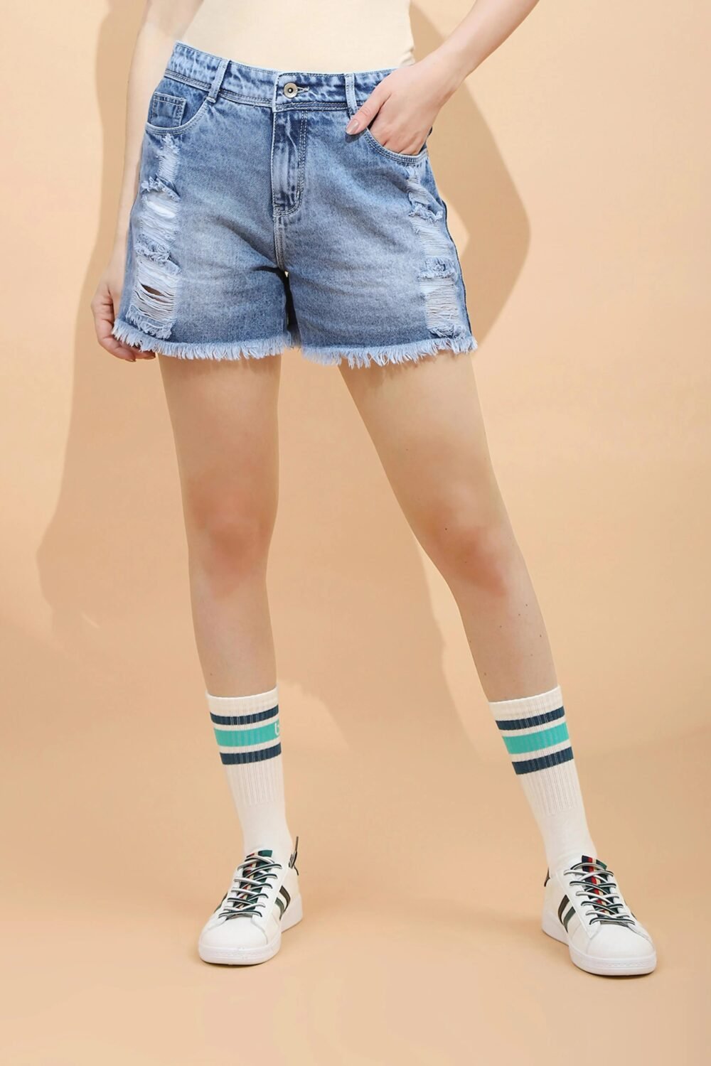 Dark Blue Cotton Regular Fit Shorts