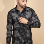 Black Cotton Regular Fit Shirt For Mens