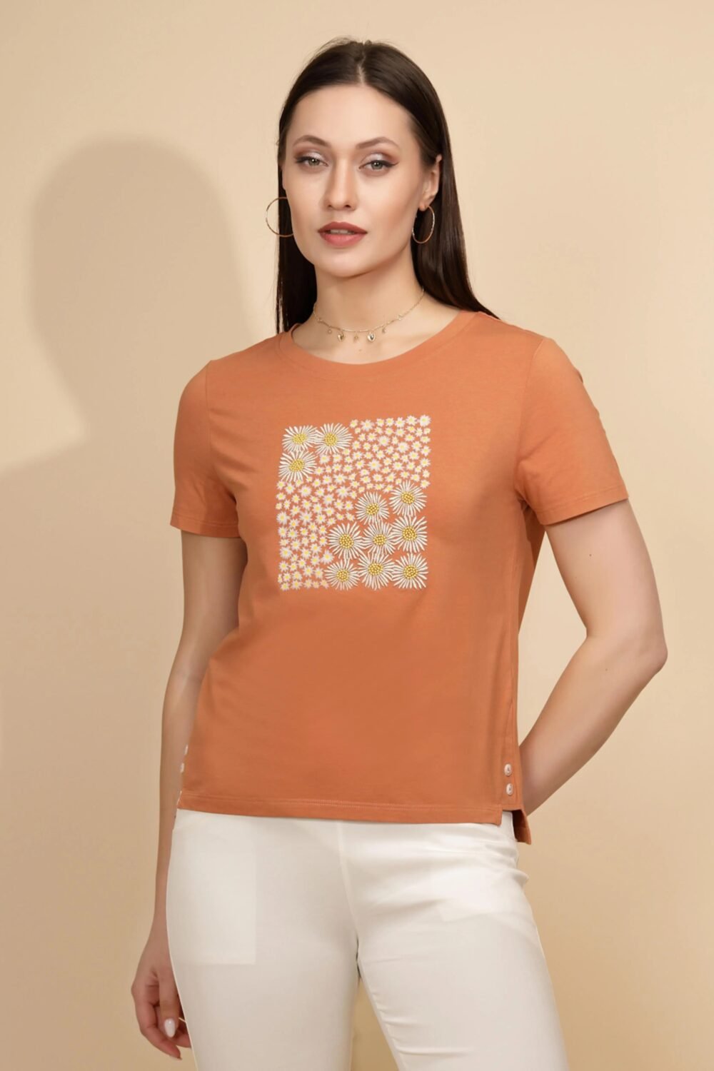 Orange Cotton Regular Fit Top