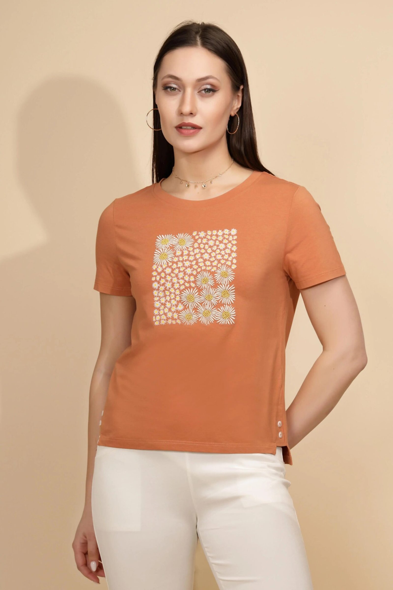 Orange Cotton Regular Fit Top