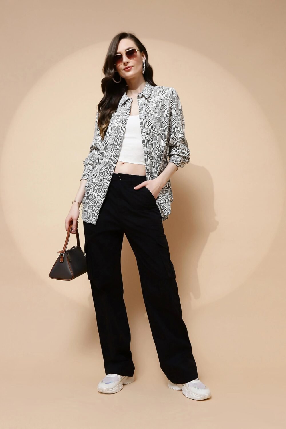 Monochrome Abstract Print Rayon Shirt