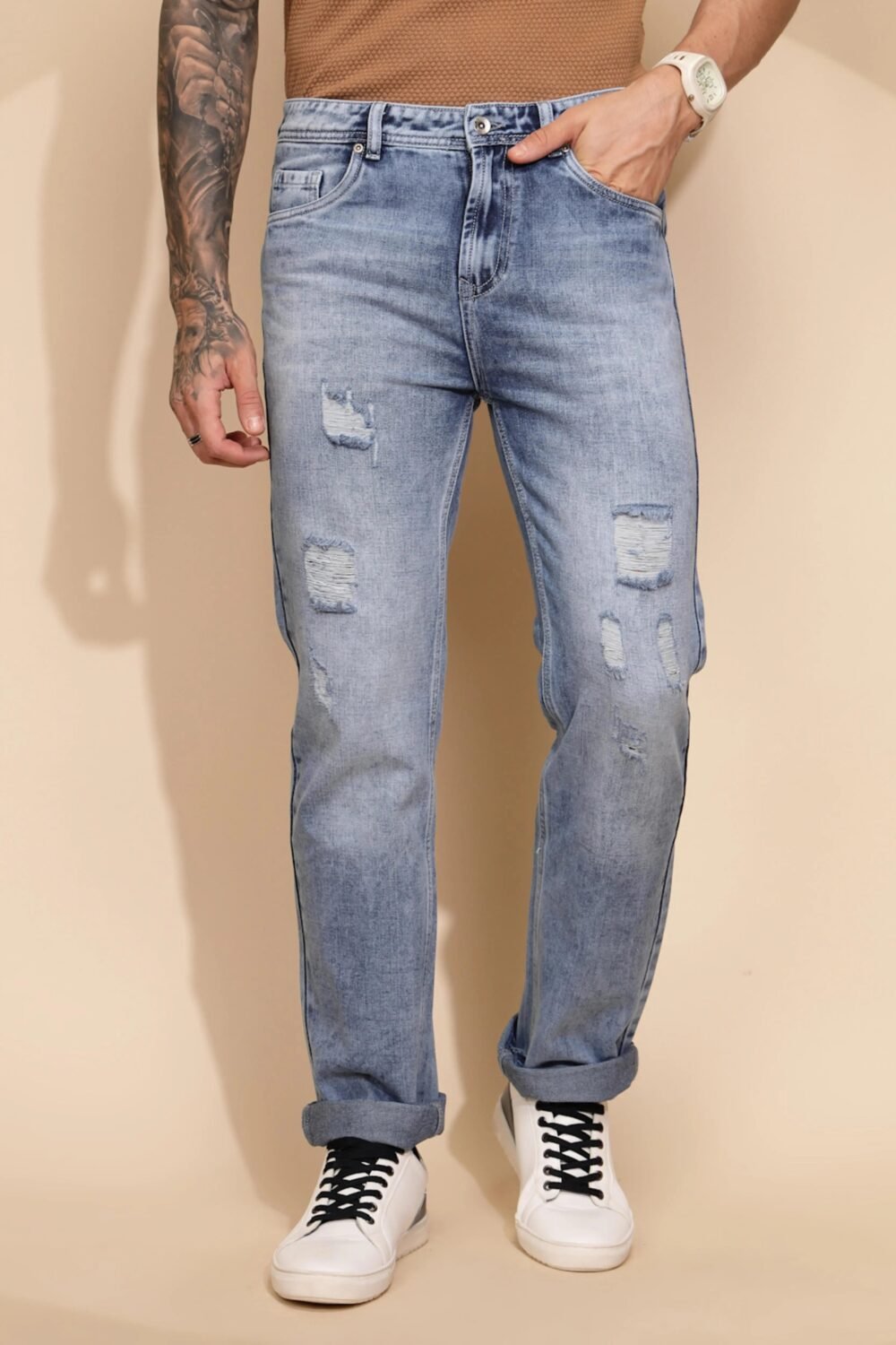 Blue Cotton Blend Jeans