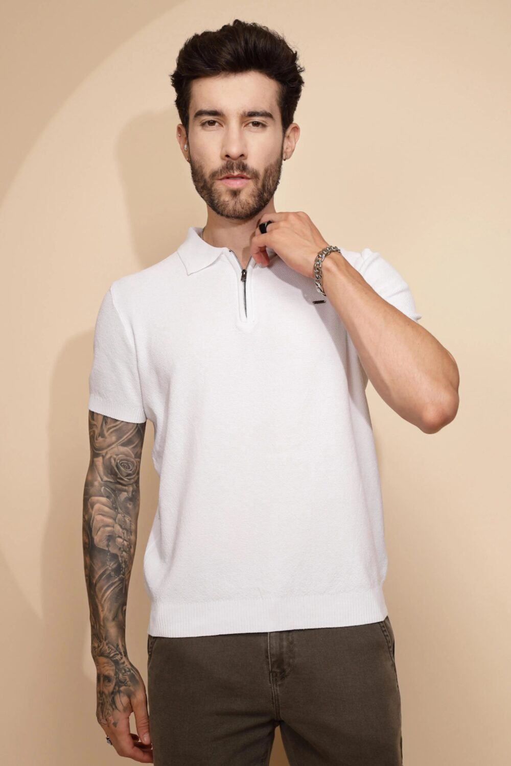 White Viscose Blend Regular Fit T-Shirt