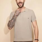 Beige Viscose Blend Regular Fit T-Shirt