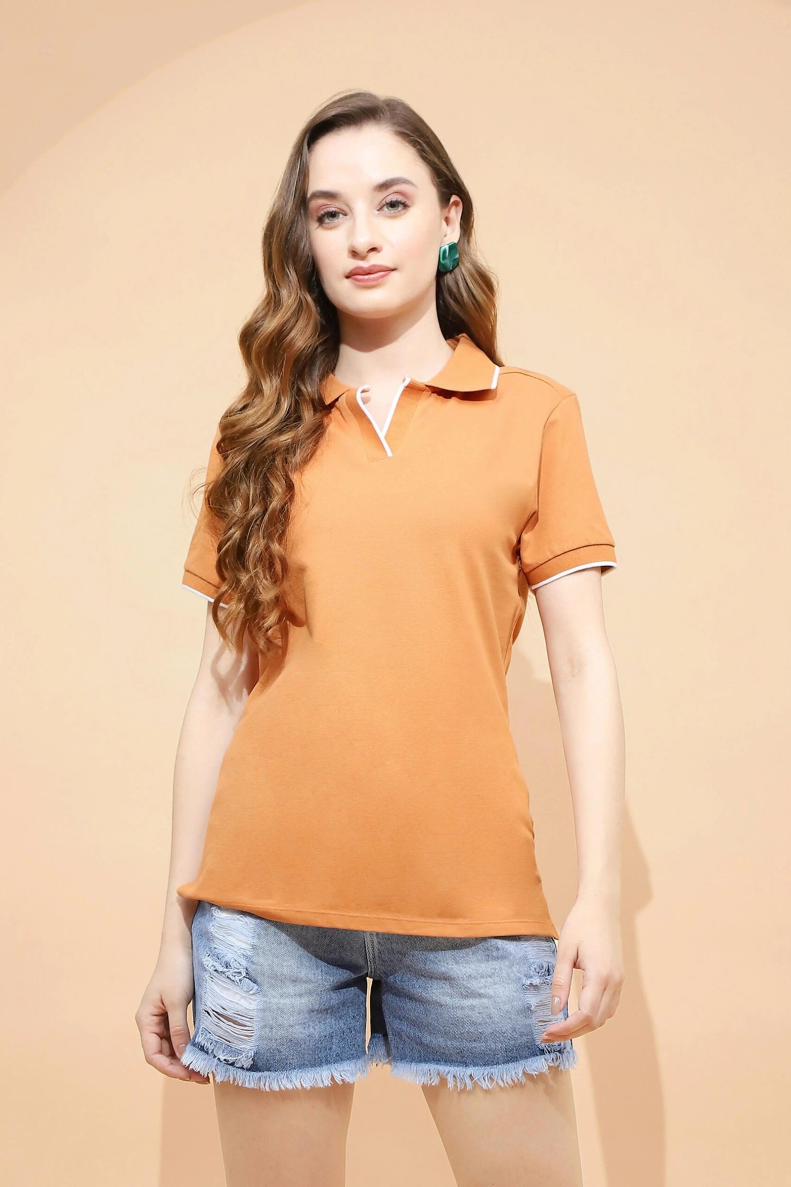 Rust Cotton Blend T-Shirt