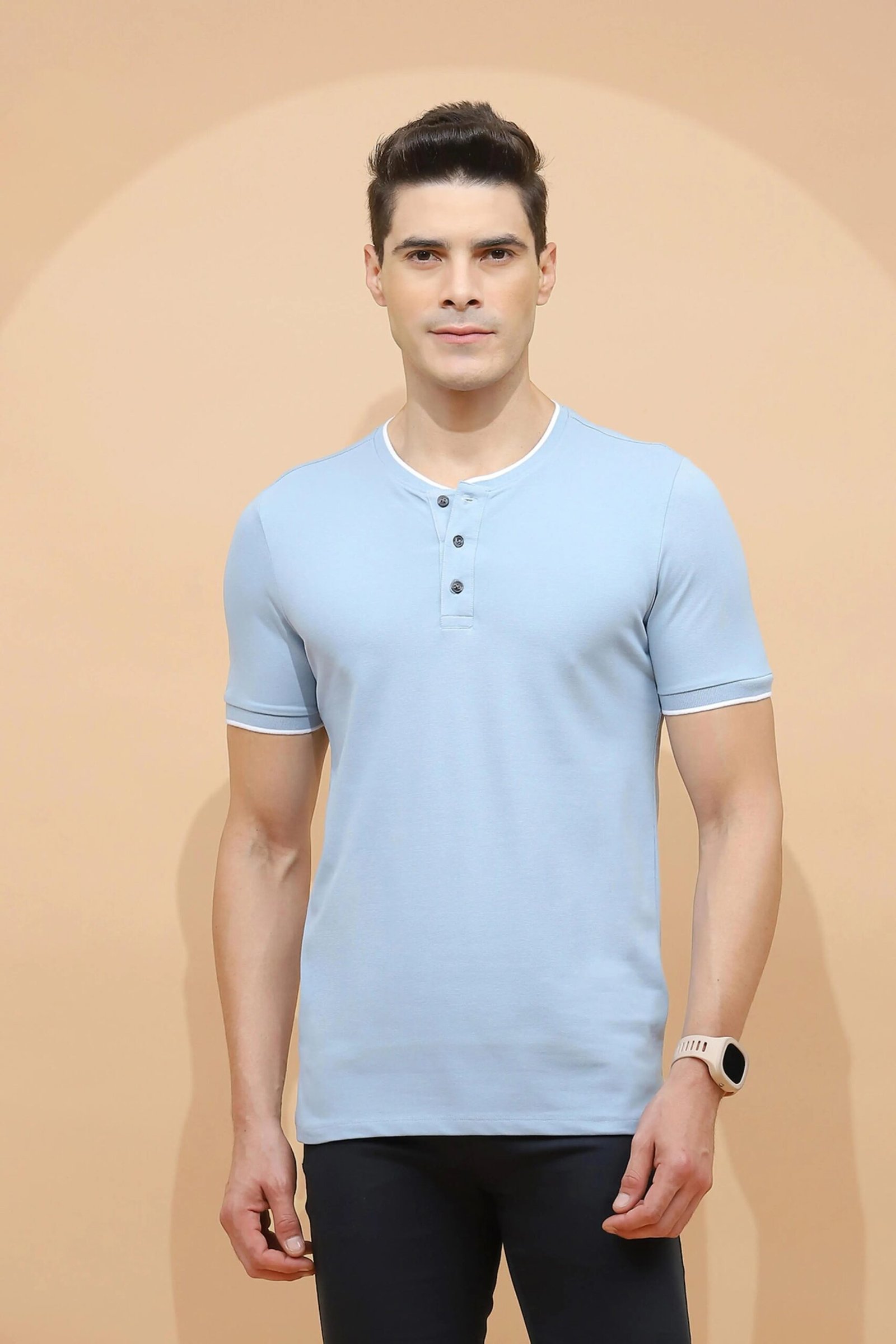 Blue Regular Fit Cotton Blend T-Shirt