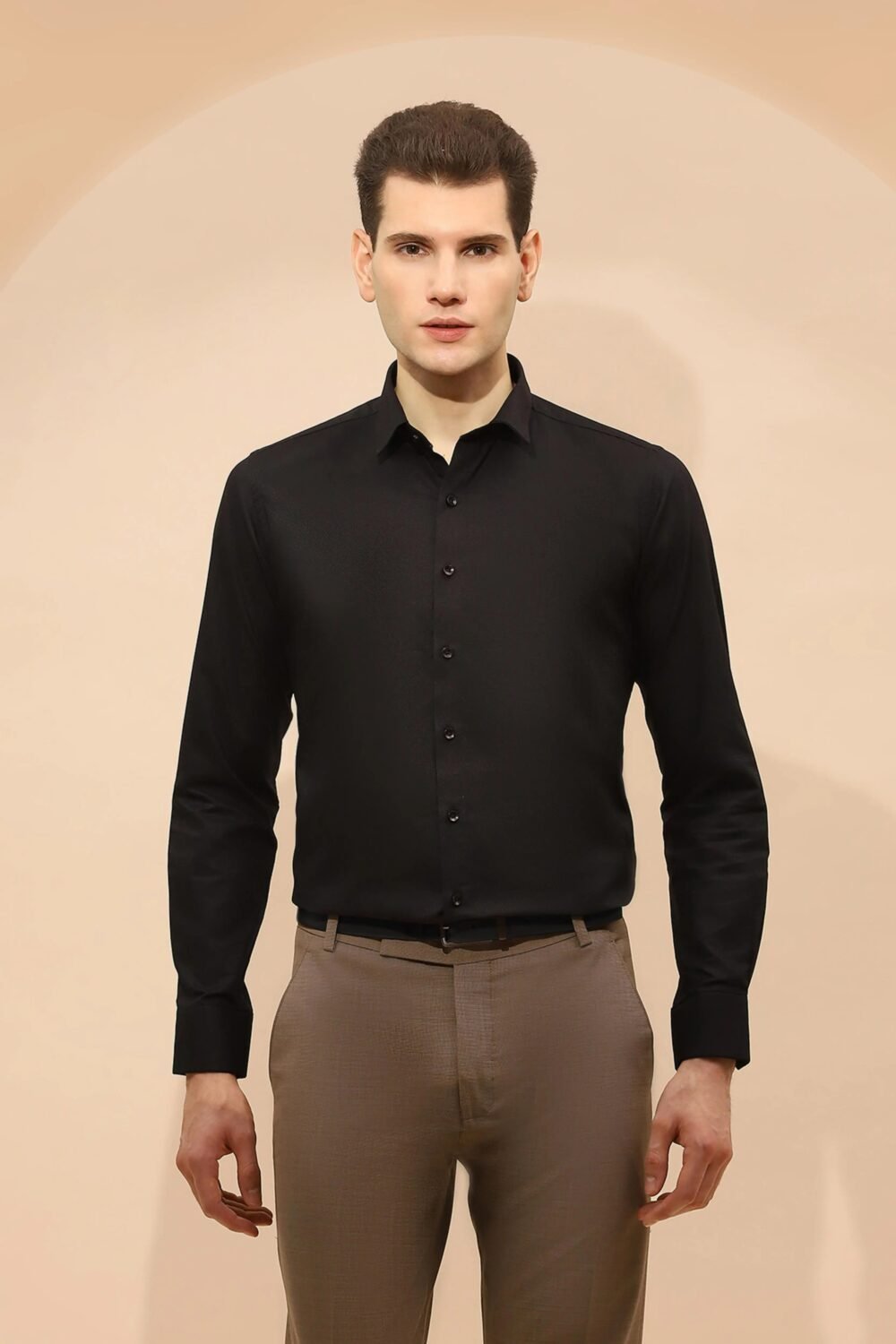 Black Tailored Fit Cotton Blend Shirt