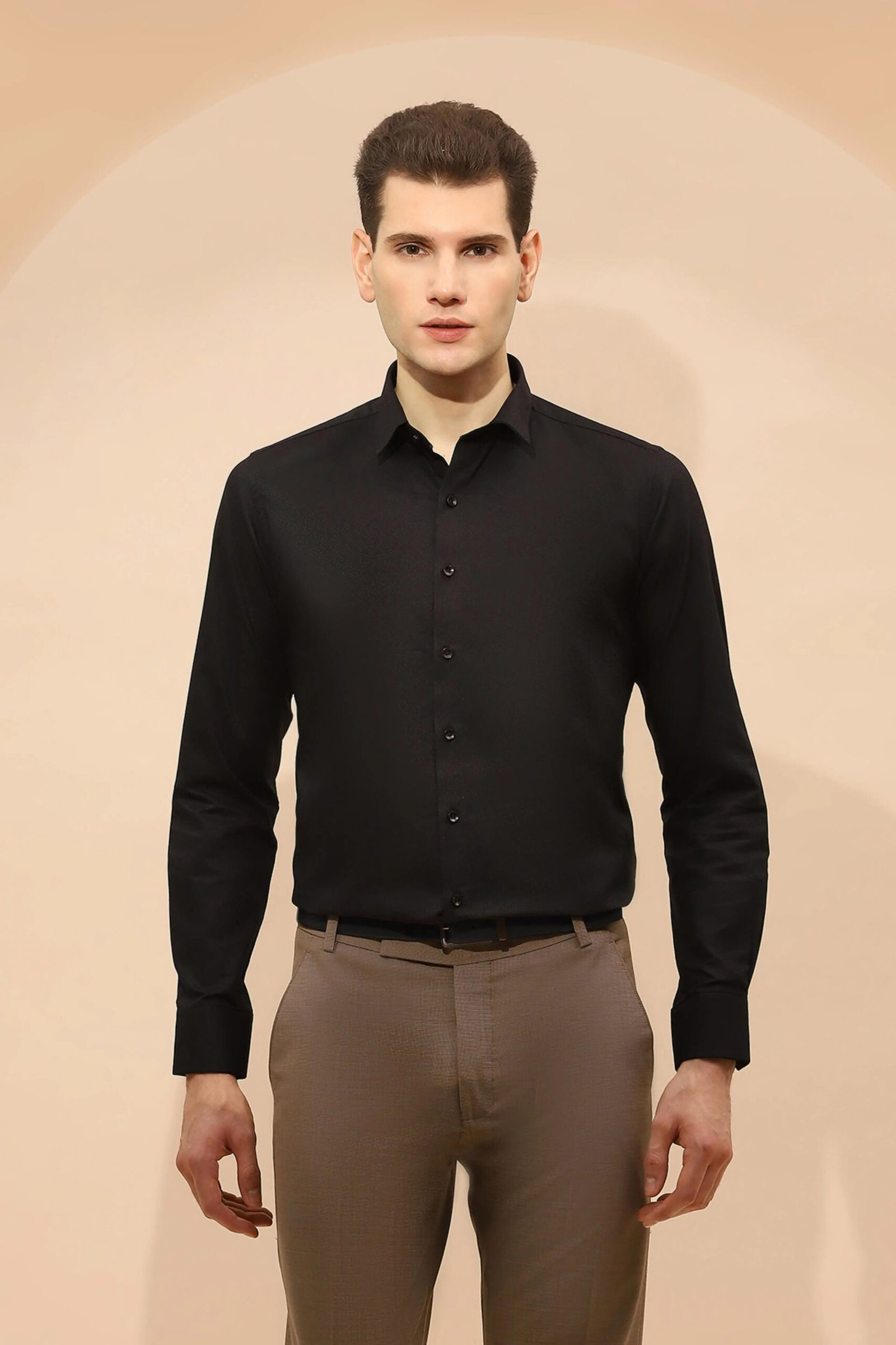 Black Tailored Fit Cotton Blend Shirt
