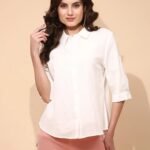 White Cotton Blend Regular Fit Shirt