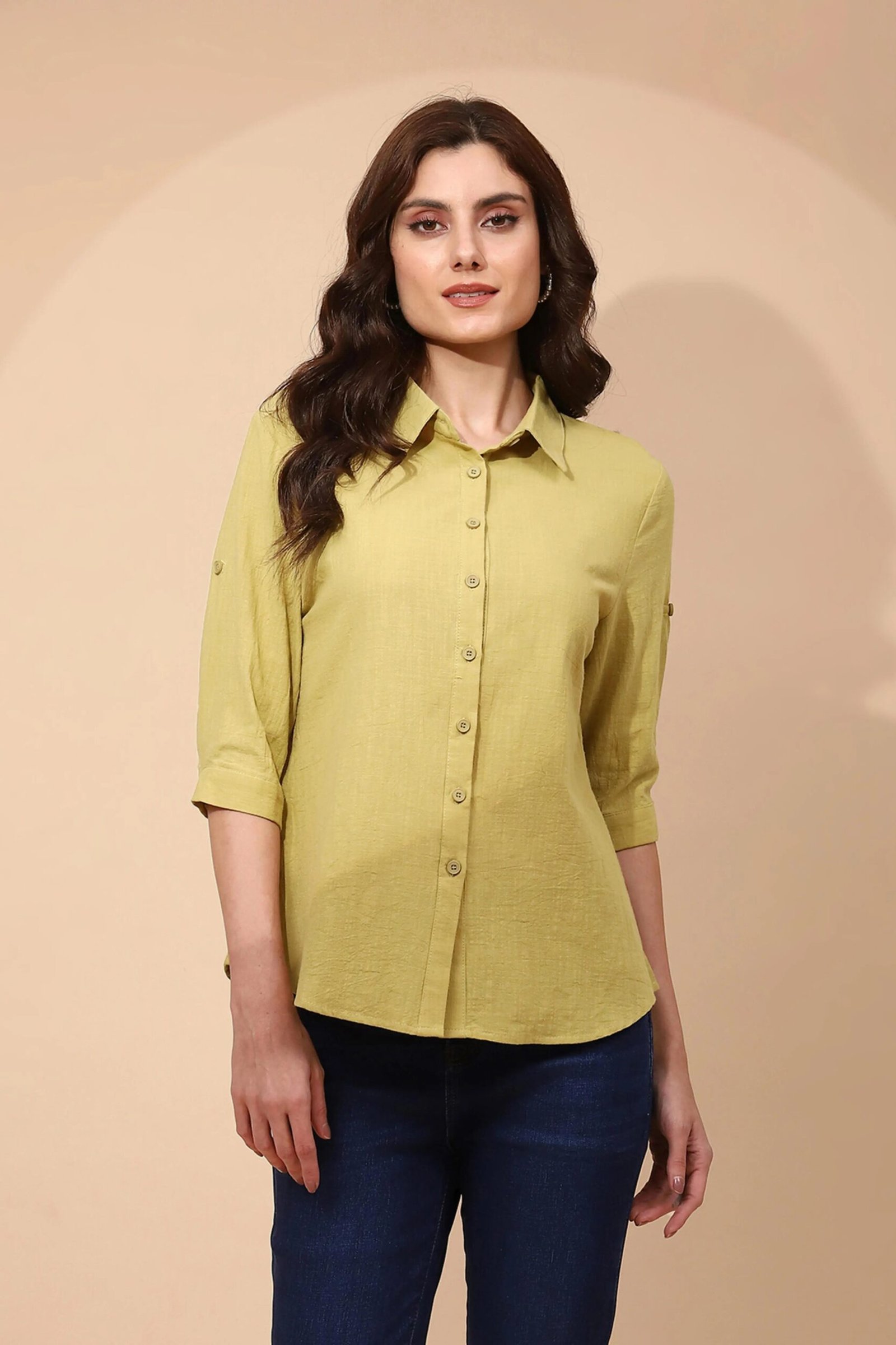 Light Olive Cotton Formal Shirt