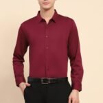 Wine Nylon Blend Solid Formal Shirt