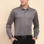 Gray Nylon Blend Solid Formal Shirt