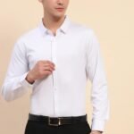White Nylon Blend Solid Formal Shirt