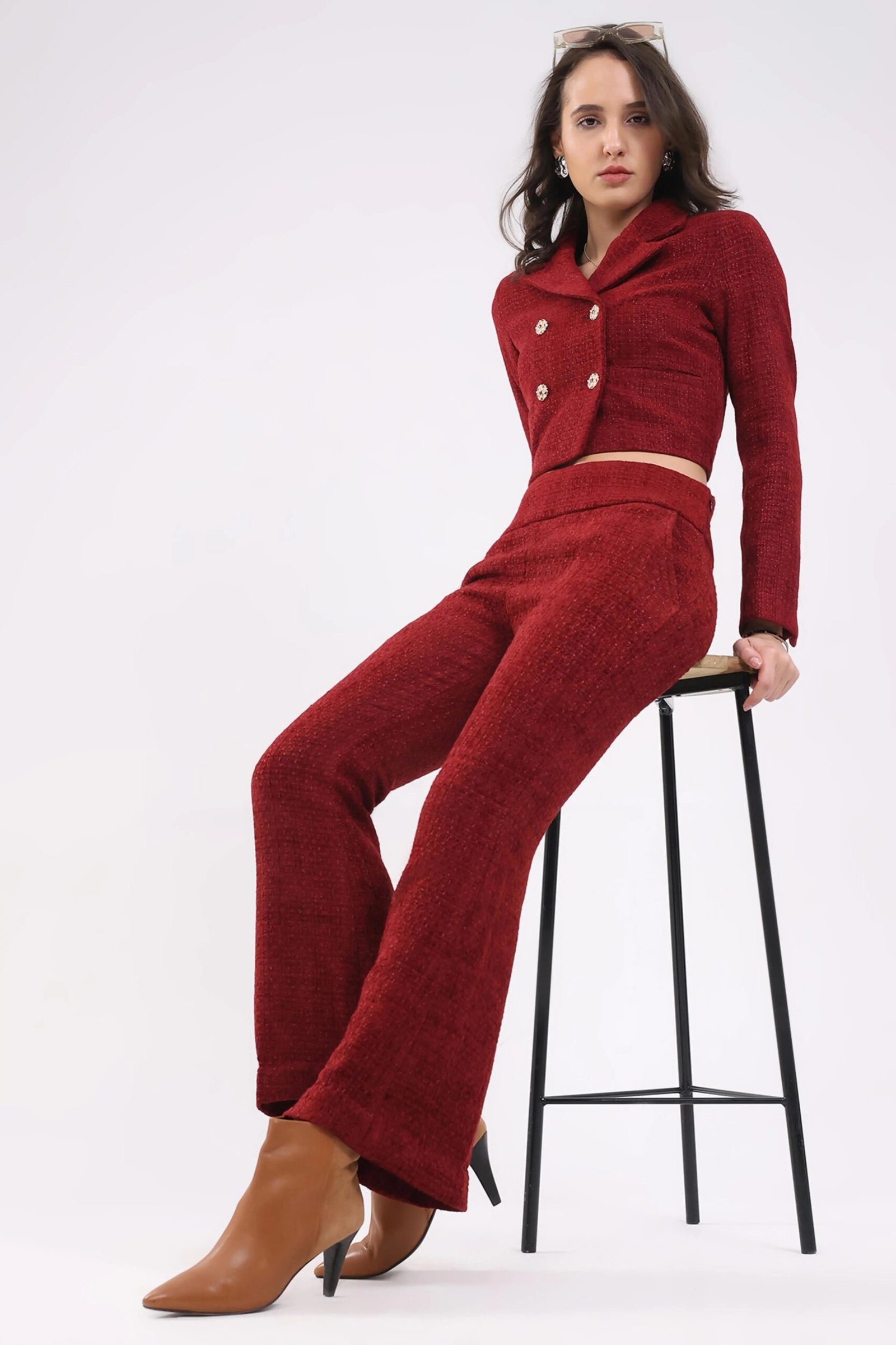 Maroon Wool Blend Co-ord Set