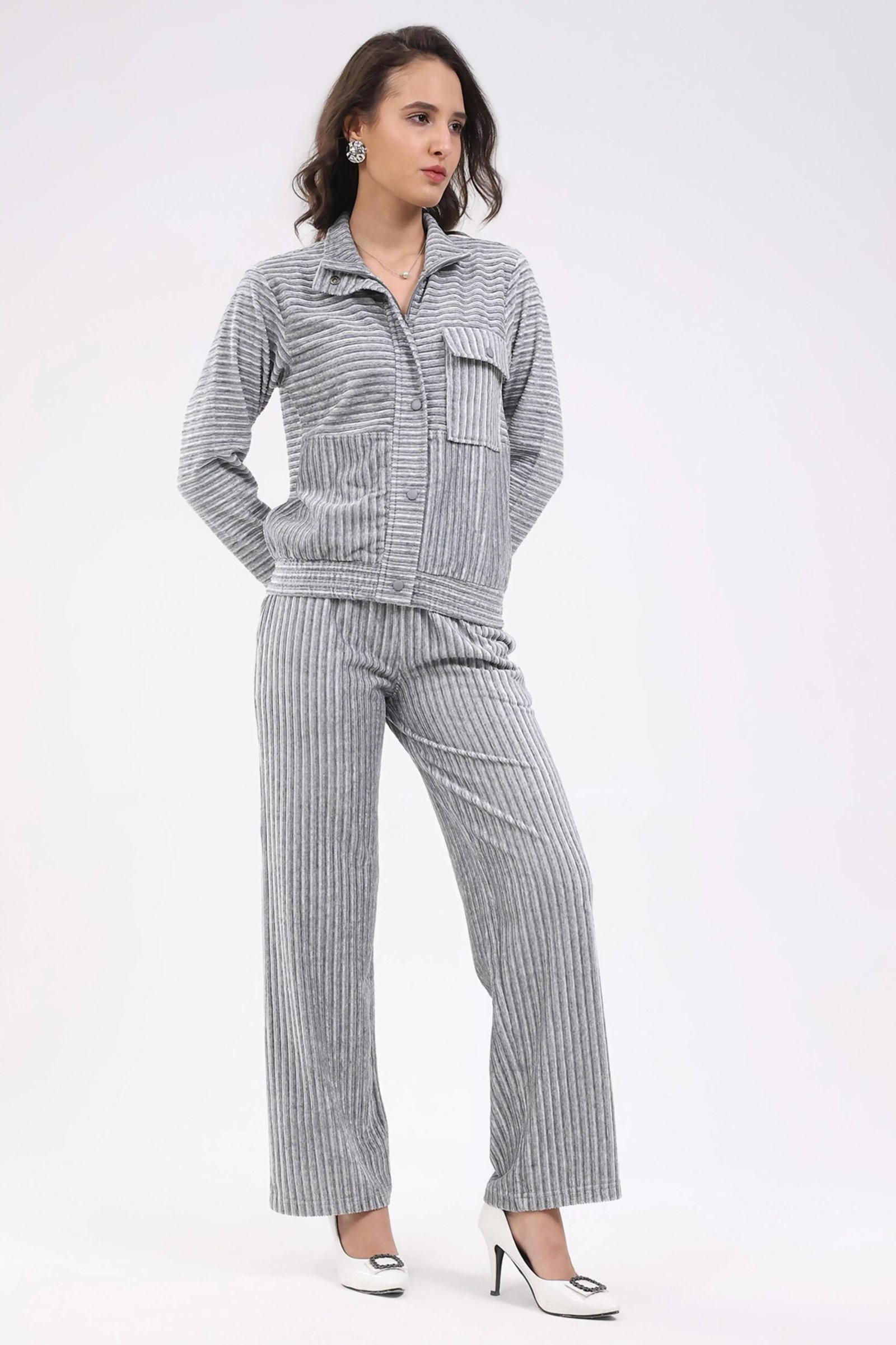 Grey Striped Winter Co-ord Set
