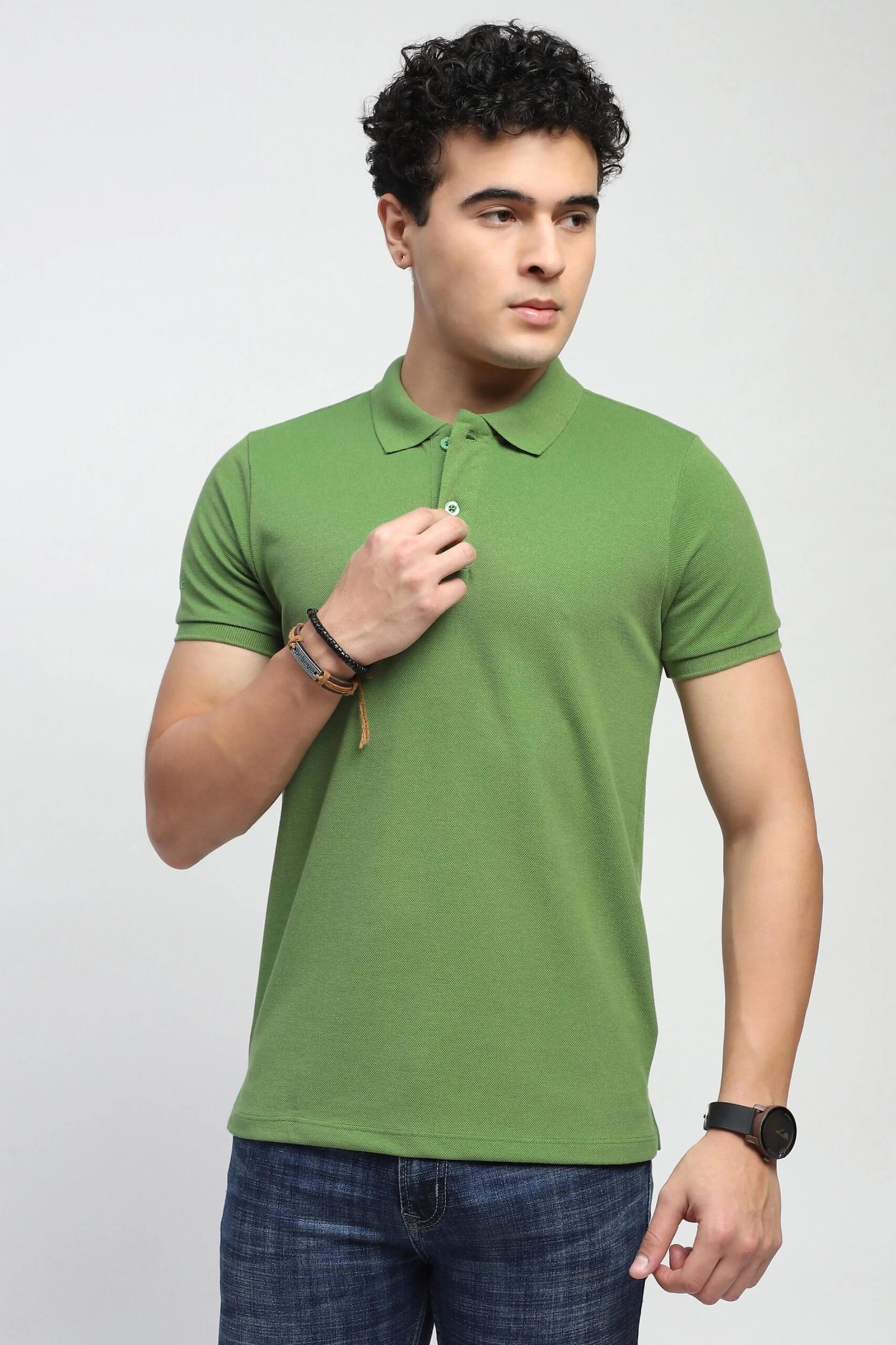Green Solid Cotton Blend Polo T-Shirt