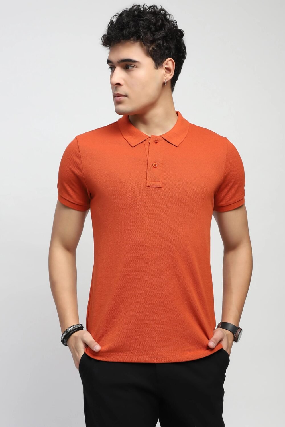 Rust Solid Cotton Blend Polo T-Shirt