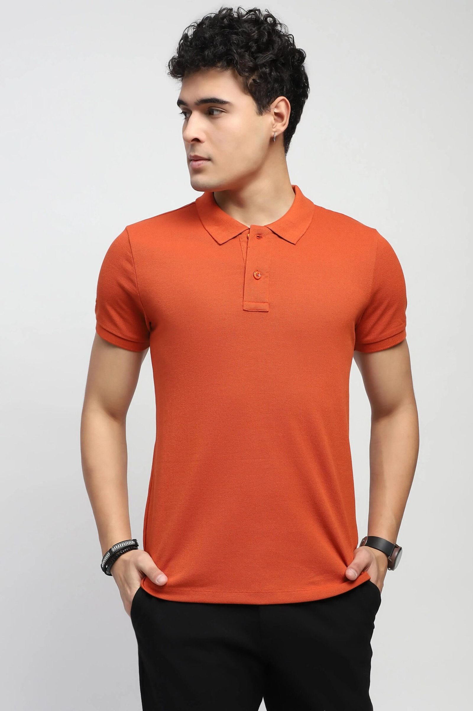 Rust Solid Cotton Blend Polo T-Shirt