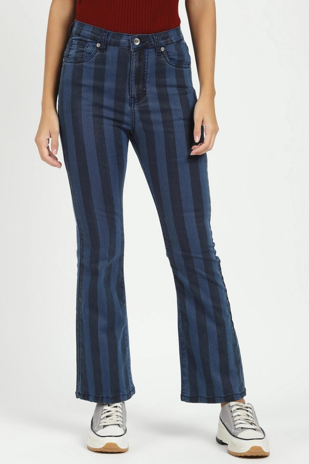 Blue Striped Bootcut Jeans