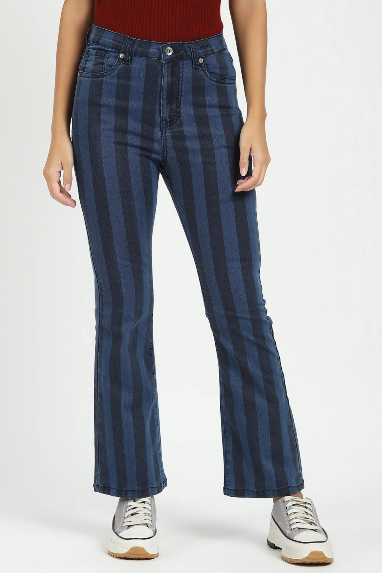 Blue Striped Bootcut Jeans