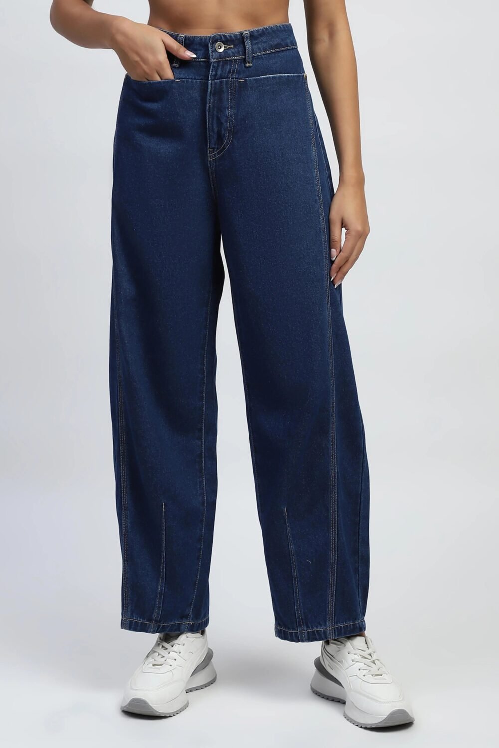 Blue Cotton Blend Boyfriend Jeans