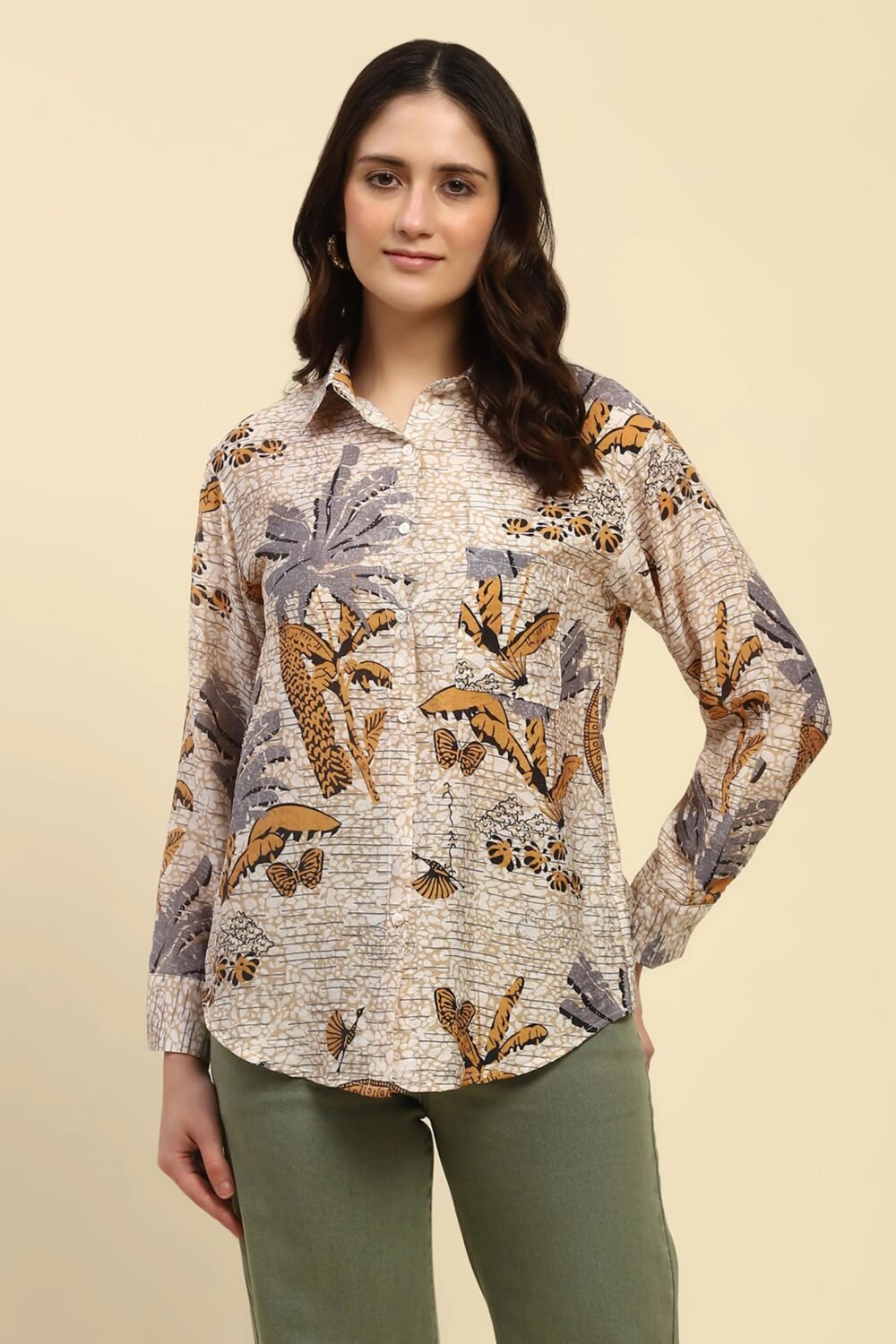 Tropical Print Rayon Blend Shirt