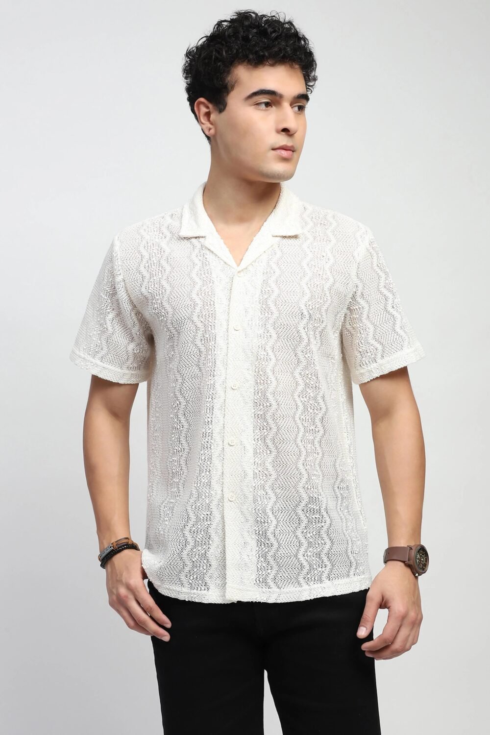 Ecru blend Knit Relaxed Fit Shirt