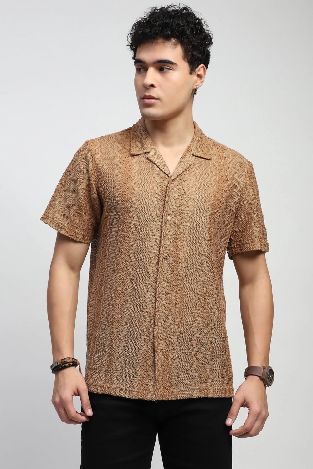 Brown blend Knit Relaxed Fit Shirt