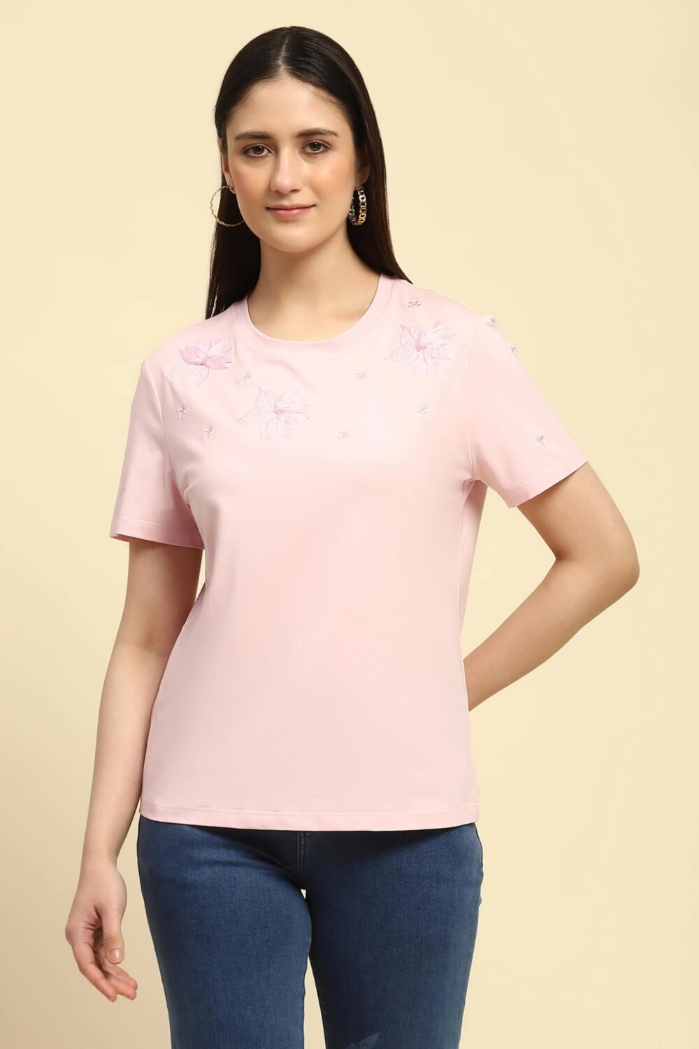 Embroidered Pink Modal Top