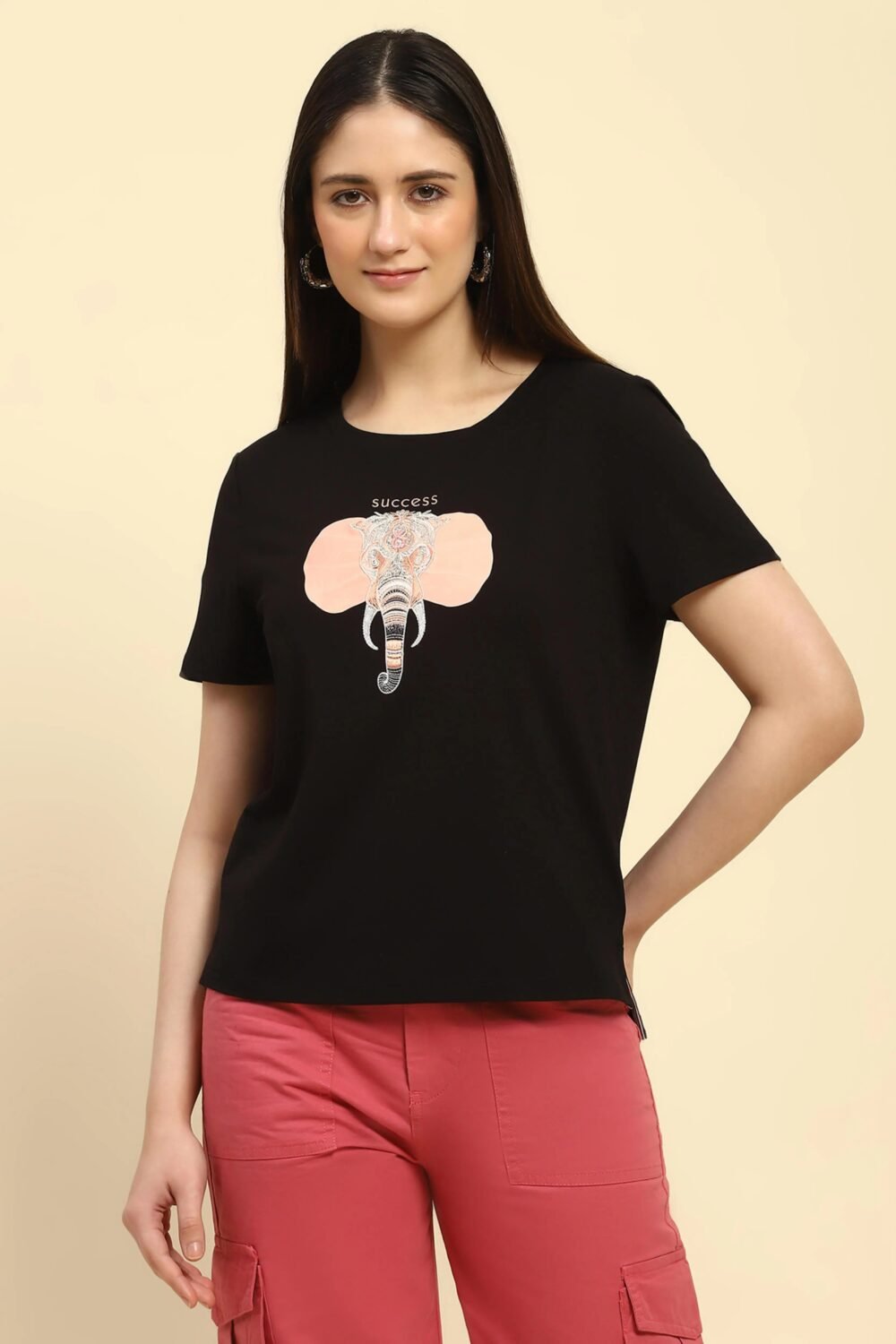 Black Embroidered Modal Top